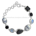 Dendritischer Opal Regenbogen Mondstein Schwarz Onyx Rutileted &amp; 925 Sterling Silber Armband